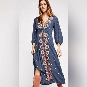 Free People Blue and Pink Midi Dress